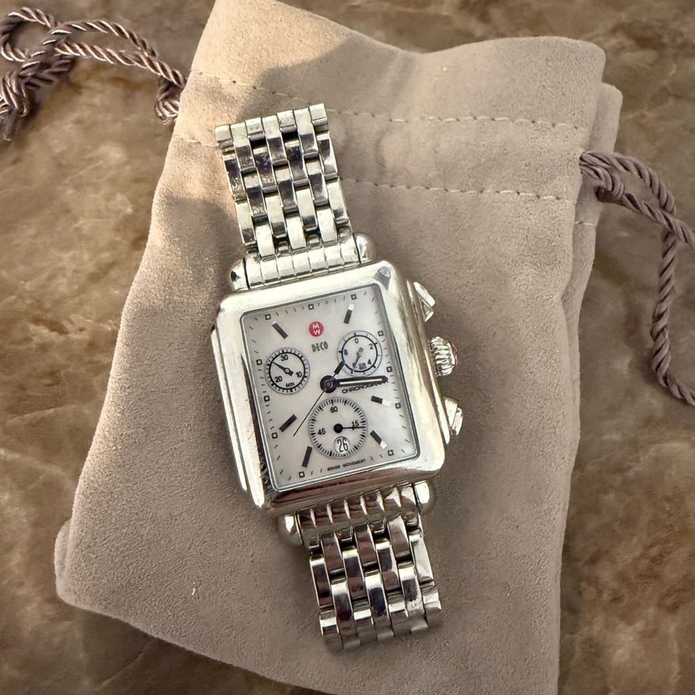 Michele Deco Chronograph Watch with Silver-Tone Bracelet
